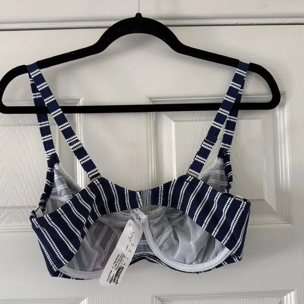 antigel by lise charmel navy blue & white stripe bikini top women size 32e
